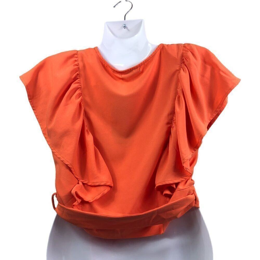 Fashion Nova Orange V Neck Wrap Valery Top - Picture 4 of 8